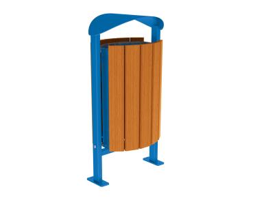 Abfallbehälter Silaos® 50 Liter Farbe:RAL 5010|Fertigstellung Holz:Eichenholz PEFC-zertifiziert - Lasur helle Eiche|Struktur:Ohne Ascher|Weitere Merkmale:Auf Bodenplatten