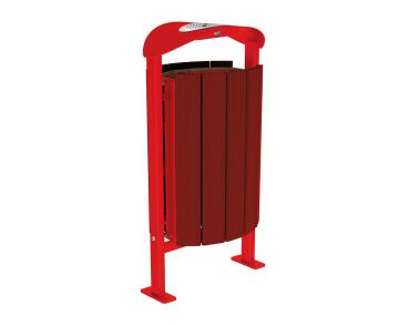 Abfallbehälter Silaos® 50 Liter Farbe:RAL 3020|Fertigstellung Holz:Eichenholz PEFC-zertifiziert - Tönung Mahagoni|Struktur:Mit Ascher|Weitere Merkmale:Auf Bodenplatten