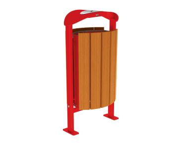 Abfallbehälter Silaos® 50 Liter Farbe:RAL 3020|Fertigstellung Holz:Eichenholz PEFC-zertifiziert - Lasur helle Eiche|Struktur:Mit Ascher|Weitere Merkmale:Auf Bodenplatten