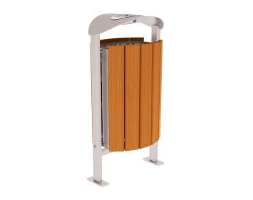 Abfallbehälter Silaos® 50 Liter Farbe:RAL 7044|Fertigstellung Holz:Eichenholz PEFC-zertifiziert - Lasur helle Eiche|Struktur:Mit Ascher|Weitere Merkmale:Auf Bodenplatten