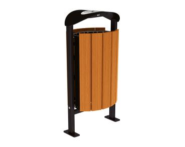 Abfallbehälter Silaos® 50 Liter Farbe:RAL 9005|Fertigstellung Holz:Eichenholz PEFC-zertifiziert - Lasur helle Eiche|Struktur:Mit Ascher|Weitere Merkmale:Auf Bodenplatten