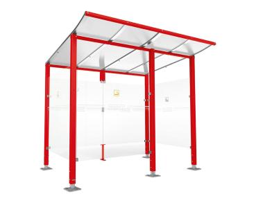 Raucherunterstand Modulo Farbe:RAL 3020|Struktur:Mit Frontverkleidung|Weitere Merkmale:Auf Bodenplatten|Abmessungen:2500 mm - Tiefe 2000 mm