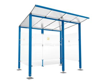 Raucherunterstand Modulo Farbe:RAL 5010|Struktur:Mit Frontverkleidung|Weitere Merkmale:Auf Bodenplatten|Abmessungen:2500 mm - Tiefe 2000 mm
