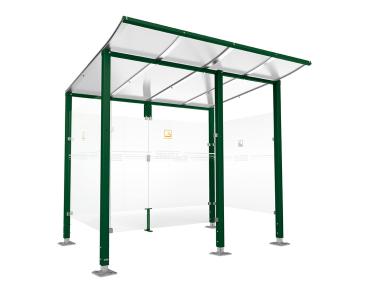 Raucherunterstand Modulo Farbe:RAL 6005|Struktur:Mit Frontverkleidung|Weitere Merkmale:Auf Bodenplatten|Abmessungen:2500 mm - Tiefe 2000 mm