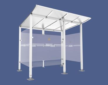 Raucherunterstand Modulo Farbe:RAL 9010|Struktur:Mit Frontverkleidung|Weitere Merkmale:Auf Bodenplatten|Abmessungen:2500 mm - Tiefe 2000 mm