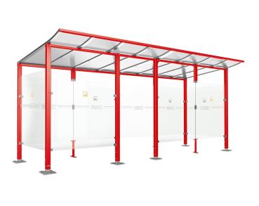 Raucherunterstand Modulo Farbe:RAL 3020|Struktur:Mit Frontverkleidung|Weitere Merkmale:Auf Bodenplatten|Abmessungen:5000 mm - Tiefe 2000 mm