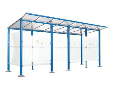 Raucherunterstand Modulo Farbe:RAL 5010|Struktur:Mit Frontverkleidung|Weitere Merkmale:Auf Bodenplatten|Abmessungen:5000 mm - Tiefe 2000 mm