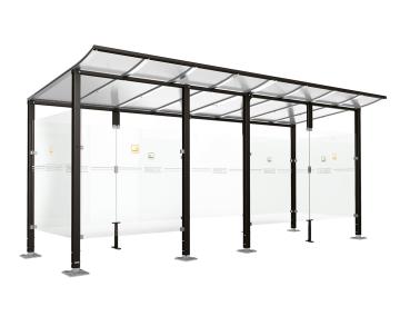 Raucherunterstand Modulo Farbe:RAL 9005|Struktur:Mit Frontverkleidung|Weitere Merkmale:Auf Bodenplatten|Abmessungen:5000 mm - Tiefe 2000 mm
