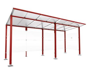 Raucherunterstand Modulo Farbe:RAL 3004|Struktur:Ohne Frontverkleidung|Weitere Merkmale:Auf Bodenplatten|Abmessungen:5000 mm - Tiefe 2000 mm
