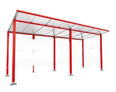 Raucherunterstand Modulo Farbe:RAL 3020|Struktur:Ohne Frontverkleidung|Weitere Merkmale:Auf Bodenplatten|Abmessungen:5000 mm - Tiefe 2000 mm