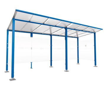 Raucherunterstand Modulo Farbe:RAL 5010|Struktur:Ohne Frontverkleidung|Weitere Merkmale:Auf Bodenplatten|Abmessungen:5000 mm - Tiefe 2000 mm