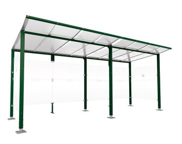 Raucherunterstand Modulo Farbe:RAL 6005|Struktur:Ohne Frontverkleidung|Weitere Merkmale:Auf Bodenplatten|Abmessungen:5000 mm - Tiefe 2000 mm
