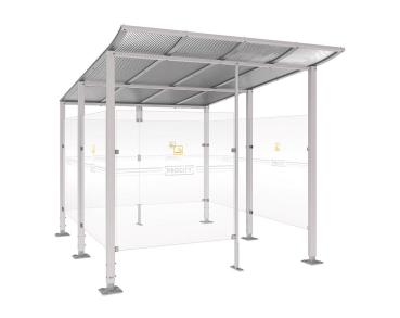 Raucherunterstand Modulo Farbe:RAL 7044|Struktur:Mit Frontverkleidung|Weitere Merkmale:Auf Bodenplatten|Abmessungen:2500 mm - Tiefe 3400 mm