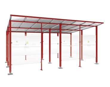Raucherunterstand Modulo Farbe:RAL 3004|Struktur:Mit Frontverkleidung|Weitere Merkmale:Auf Bodenplatten|Abmessungen:5000 mm - Tiefe 3400 mm