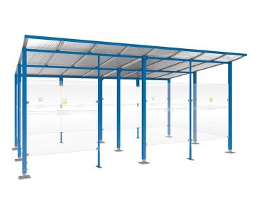 Raucherunterstand Modulo Farbe:RAL 5010|Struktur:Mit Frontverkleidung|Weitere Merkmale:Auf Bodenplatten|Abmessungen:5000 mm - Tiefe 3400 mm