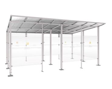 Raucherunterstand Modulo Farbe:RAL 7044|Struktur:Mit Frontverkleidung|Weitere Merkmale:Auf Bodenplatten|Abmessungen:5000 mm - Tiefe 3400 mm