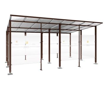 Raucherunterstand Modulo Farbe:RAL 8017|Struktur:Mit Frontverkleidung|Weitere Merkmale:Auf Bodenplatten|Abmessungen:5000 mm - Tiefe 3400 mm