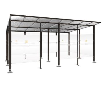 Raucherunterstand Modulo Farbe:RAL 9005|Struktur:Mit Frontverkleidung|Weitere Merkmale:Auf Bodenplatten|Abmessungen:5000 mm - Tiefe 3400 mm