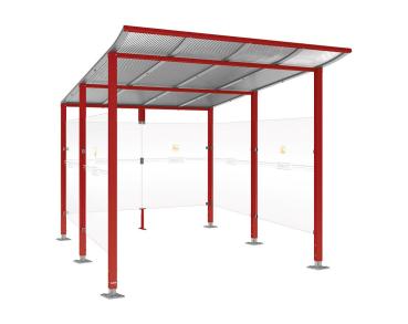 Raucherunterstand Modulo Farbe:RAL 3004|Struktur:Ohne Frontverkleidung|Weitere Merkmale:Auf Bodenplatten|Abmessungen:2500 mm - Tiefe 3400 mm