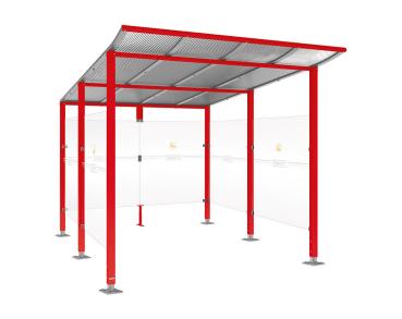 Raucherunterstand Modulo Farbe:RAL 3020|Struktur:Ohne Frontverkleidung|Weitere Merkmale:Auf Bodenplatten|Abmessungen:2500 mm - Tiefe 3400 mm