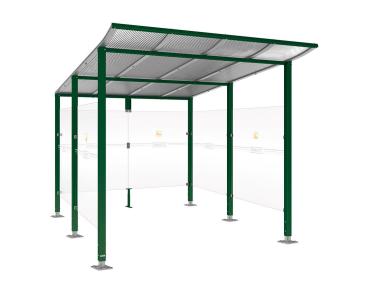 Raucherunterstand Modulo Farbe:RAL 6005|Struktur:Ohne Frontverkleidung|Weitere Merkmale:Auf Bodenplatten|Abmessungen:2500 mm - Tiefe 3400 mm