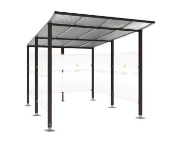 Raucherunterstand Modulo Farbe:RAL 9005|Struktur:Ohne Frontverkleidung|Weitere Merkmale:Auf Bodenplatten|Abmessungen:2500 mm - Tiefe 3400 mm