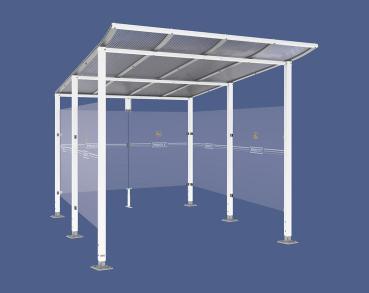 Raucherunterstand Modulo Farbe:RAL 9010|Struktur:Ohne Frontverkleidung|Weitere Merkmale:Auf Bodenplatten|Abmessungen:2500 mm - Tiefe 3400 mm