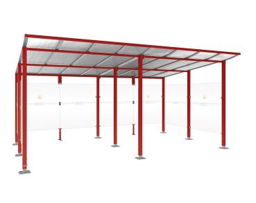 Raucherunterstand Modulo Farbe:RAL 3004|Struktur:Ohne Frontverkleidung|Weitere Merkmale:Auf Bodenplatten|Abmessungen:5000 mm - Tiefe 3400 mm