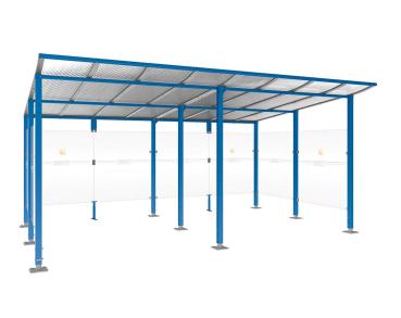 Raucherunterstand Modulo Farbe:RAL 5010|Struktur:Ohne Frontverkleidung|Weitere Merkmale:Auf Bodenplatten|Abmessungen:5000 mm - Tiefe 3400 mm