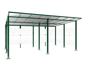 Raucherunterstand Modulo Farbe:RAL 6005|Struktur:Ohne Frontverkleidung|Weitere Merkmale:Auf Bodenplatten|Abmessungen:5000 mm - Tiefe 3400 mm