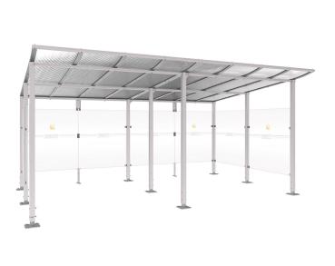 Raucherunterstand Modulo Farbe:RAL 7044|Struktur:Ohne Frontverkleidung|Weitere Merkmale:Auf Bodenplatten|Abmessungen:5000 mm - Tiefe 3400 mm