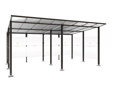 Raucherunterstand Modulo Farbe:RAL 9005|Struktur:Ohne Frontverkleidung|Weitere Merkmale:Auf Bodenplatten|Abmessungen:5000 mm - Tiefe 3400 mm