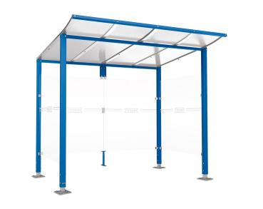 Wartehalle Modulo Farbe:RAL 5010|Länge:2 500 mm|Struktur:2 Seitenverkleidungen|Weitere Merkmale:Auf Bodenplatten