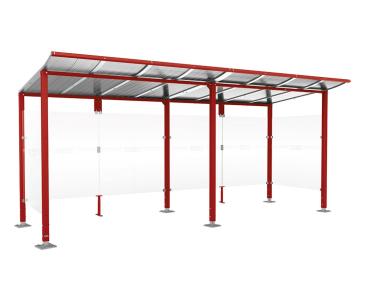 Wartehalle Modulo Farbe:RAL 3004|Länge:5 000 mm|Struktur:2 Seitenverkleidungen|Weitere Merkmale:Auf Bodenplatten