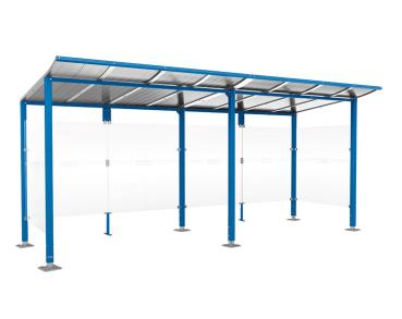 Wartehalle Modulo Farbe:RAL 5010|Länge:5 000 mm|Struktur:2 Seitenverkleidungen|Weitere Merkmale:Auf Bodenplatten