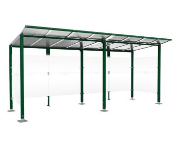 Wartehalle Modulo Farbe:RAL 6005|Länge:5 000 mm|Struktur:2 Seitenverkleidungen|Weitere Merkmale:Auf Bodenplatten