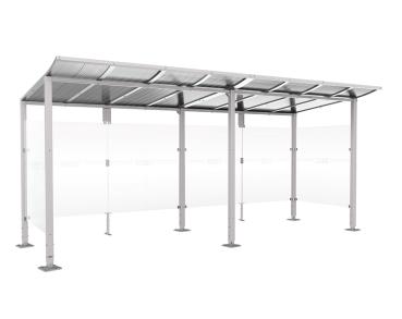 Wartehalle Modulo Farbe:RAL 7044|Länge:5 000 mm|Struktur:2 Seitenverkleidungen|Weitere Merkmale:Auf Bodenplatten