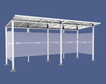 Wartehalle Modulo Farbe:RAL 9010|Länge:5 000 mm|Struktur:2 Seitenverkleidungen|Weitere Merkmale:Auf Bodenplatten