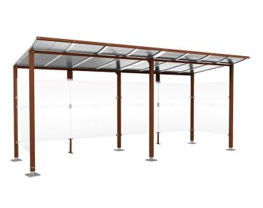 Wartehalle Modulo Farbe:Rost Korten Effekt|Länge:5 000 mm|Struktur:2 Seitenverkleidungen|Weitere Merkmale:Auf Bodenplatten