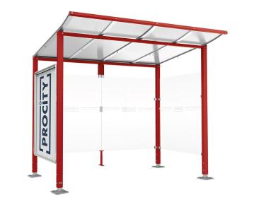 Wartehalle Modulo Farbe:RAL 3004|Länge:2 500 mm|Struktur:Schaukasten und eine Seitenverkleidung|Weitere Merkmale:Auf Bodenplatten