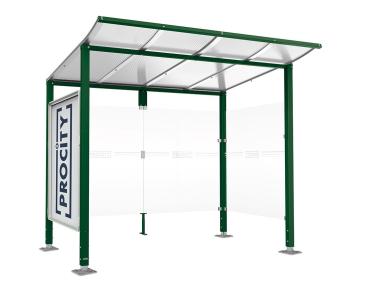 Wartehalle Modulo Farbe:RAL 6005|Länge:2 500 mm|Struktur:Schaukasten und eine Seitenverkleidung|Weitere Merkmale:Auf Bodenplatten