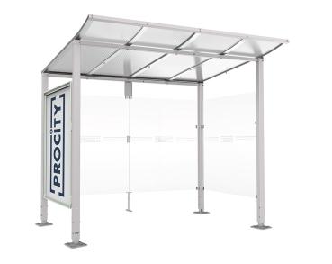 Wartehalle Modulo Farbe:RAL 7044|Länge:2 500 mm|Struktur:Schaukasten und eine Seitenverkleidung|Weitere Merkmale:Auf Bodenplatten
