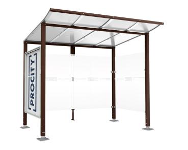 Wartehalle Modulo Farbe:RAL 8017|Länge:2 500 mm|Struktur:Schaukasten und eine Seitenverkleidung|Weitere Merkmale:Auf Bodenplatten
