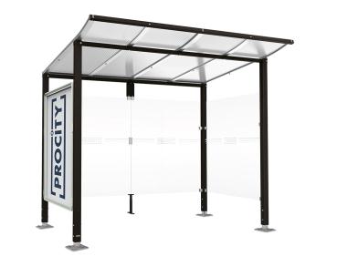 Wartehalle Modulo Farbe:RAL 9005|Länge:2 500 mm|Struktur:Schaukasten und eine Seitenverkleidung|Weitere Merkmale:Auf Bodenplatten