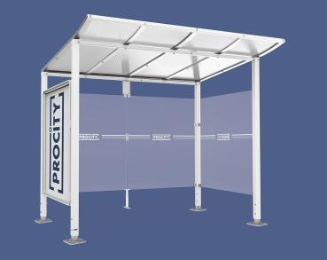 Wartehalle Modulo Farbe:RAL 9010|Länge:2 500 mm|Struktur:Schaukasten und eine Seitenverkleidung|Weitere Merkmale:Auf Bodenplatten