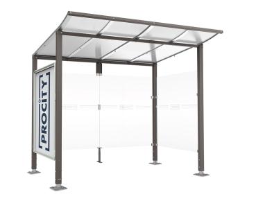 Wartehalle Modulo Farbe:Procity grau|Länge:2 500 mm|Struktur:Schaukasten und eine Seitenverkleidung|Weitere Merkmale:Auf Bodenplatten