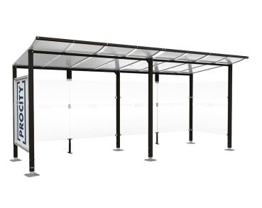 Wartehalle Modulo Farbe:RAL 9005|Länge:5 000 mm|Struktur:Schaukasten und eine Seitenverkleidung|Weitere Merkmale:Auf Bodenplatten