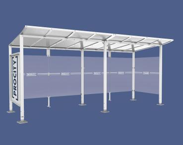 Wartehalle Modulo Farbe:RAL 9010|Länge:5 000 mm|Struktur:Schaukasten und eine Seitenverkleidung|Weitere Merkmale:Auf Bodenplatten