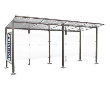 Wartehalle Modulo Farbe:Procity grau|Länge:5 000 mm|Struktur:Schaukasten und eine Seitenverkleidung|Weitere Merkmale:Auf Bodenplatten
