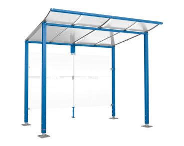 Wartehalle Modulo Farbe:RAL 5010|Länge:2 500 mm|Struktur:Ohne Seitenverkleidung|Weitere Merkmale:Auf Bodenplatten